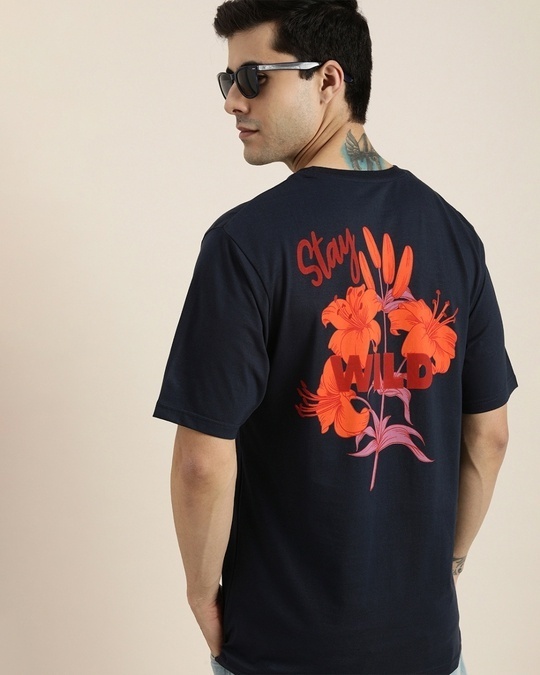 Shop Men's Blue Stay Wild Graphic Printed Oversized T-shirt-Design
