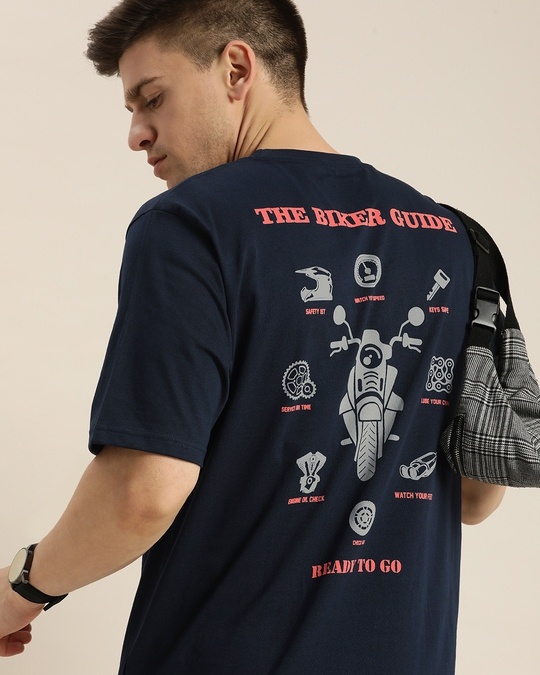 Buy Men's Blue The Biker Guide Graphic Printed Oversized T-shirt Online ...