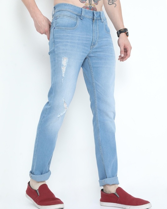 Buy Men's Blue Washed Slim Fit Distressed Jeans Online at Bewakoof