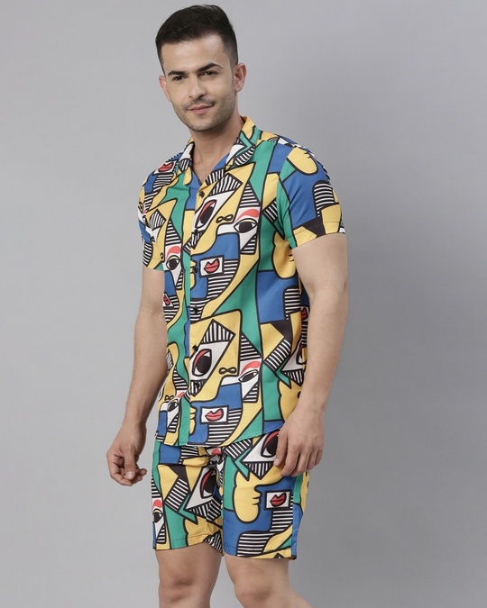 Buy Men's Blue & Yellow All Over Printed Co-ord Set Online in India at ...