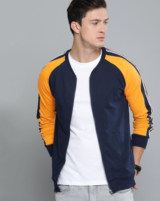 Buy Men's Blue & Yellow Color Block Jacket for Men Blue Online at Bewakoof