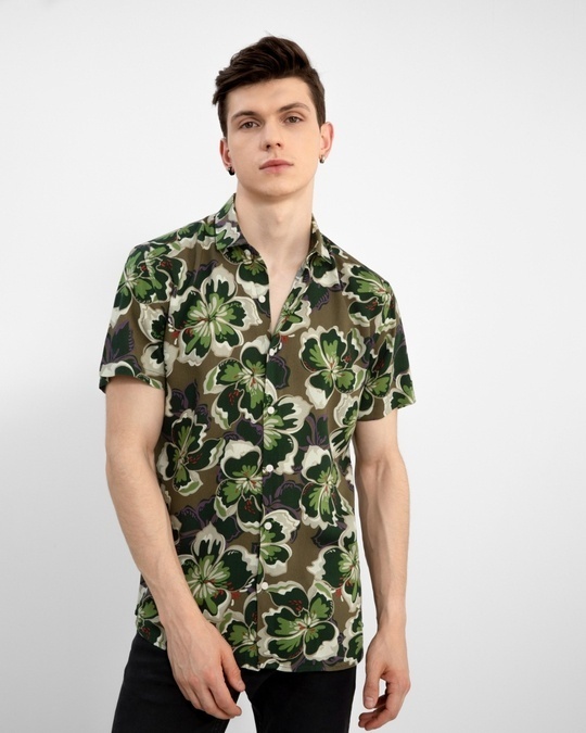 Shop Men's Brown All Over Floral Printed Slim Fit Shirt-Front