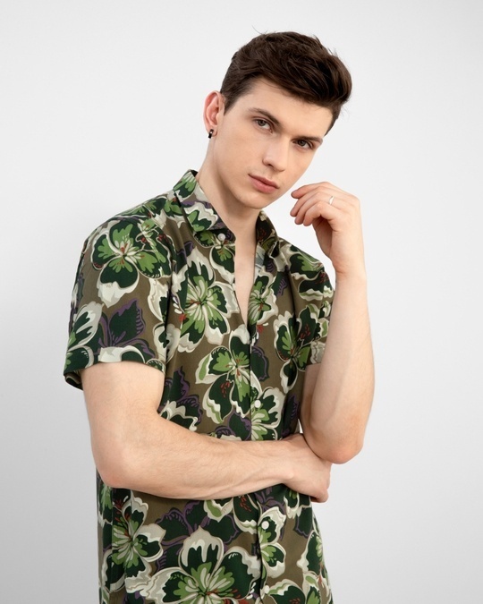 Shop Men's Brown All Over Floral Printed Slim Fit Shirt-Full
