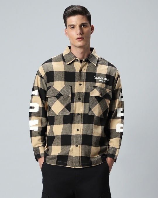 Buy Men's Brown & Black Reb Checked Oversized Shirt Online at Bewakoof