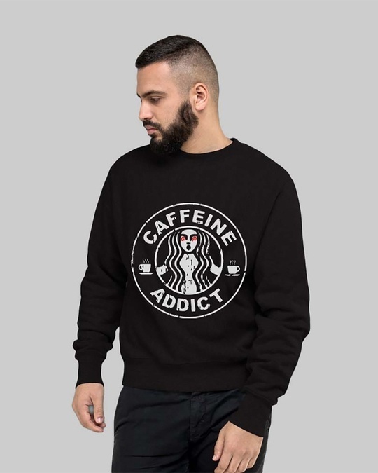 Shop Men's Black Caffeine addict Printed Regular Fit Sweatshirt-Front