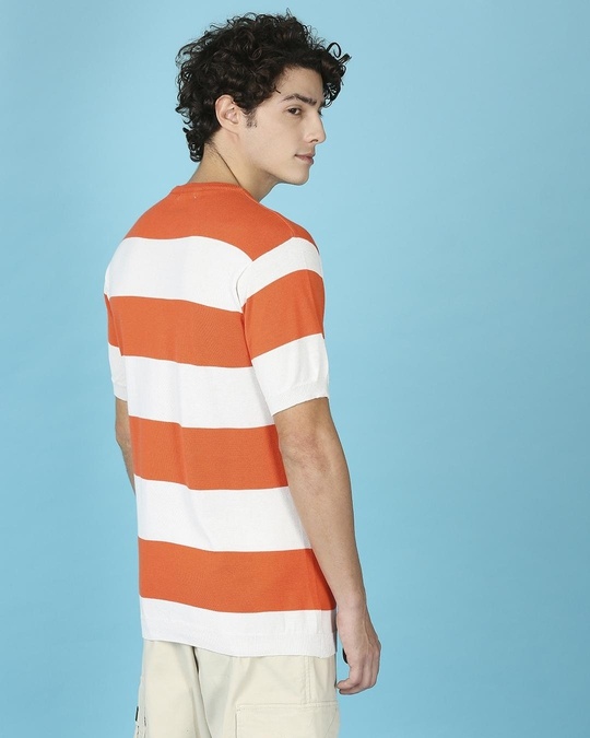 Buy Men's Candy White Striped Knitted Slim Fit T-shirt Online at Bewakoof