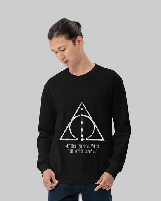 Shop Men's Black Deathly Hallow Black Printed Regular Fit Sweatshirt-Front