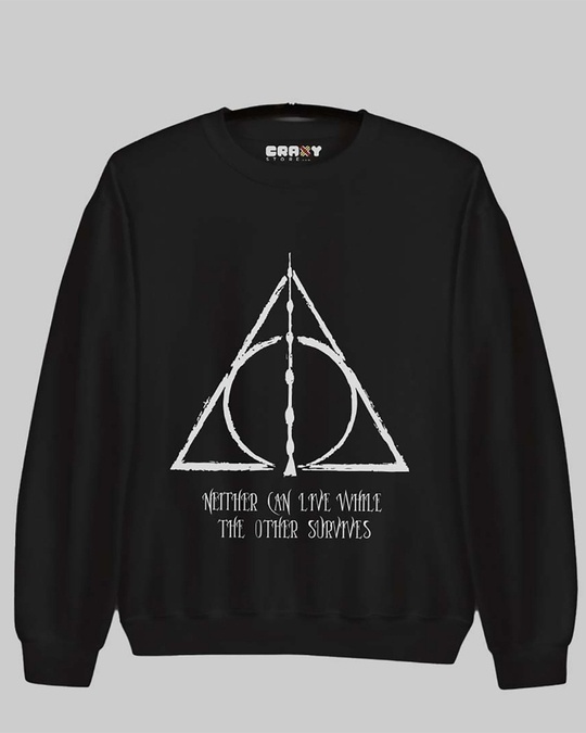 Shop Men's Black Deathly Hallow Black Printed Regular Fit Sweatshirt-Full