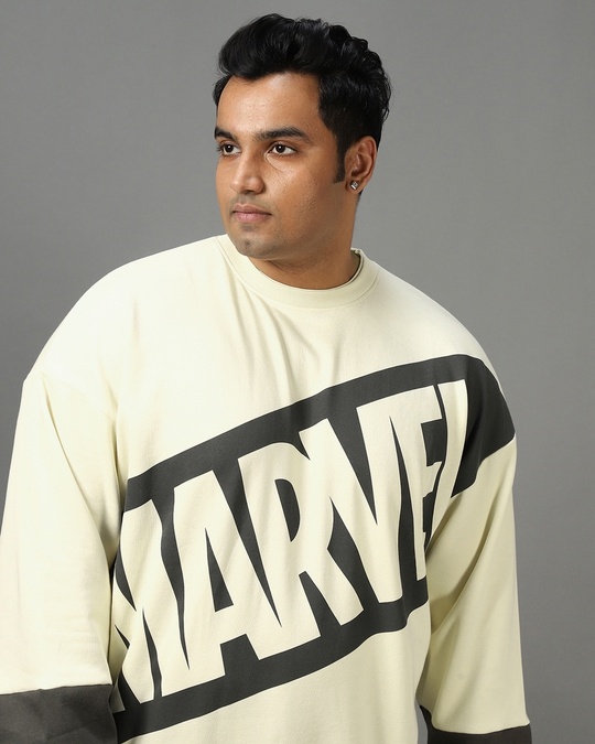 Buy Men's Gardenia Marvel Logo Typography Oversized Plus Size ...