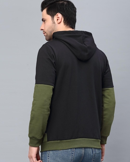 Buy Men's Green and Black Color Block Slim Fit Hooded Jacket Online at