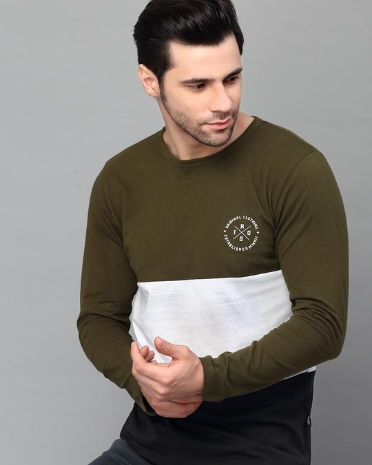 Buy Men's Green and Black Color Block Slim Fit T-shirt Online at Bewakoof