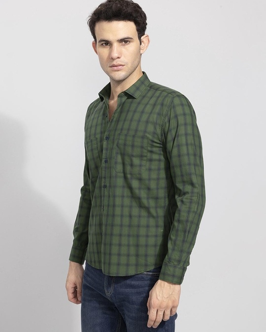 Buy Men's Green Checked Slim Fit Shirt for Men Green Online at Bewakoof