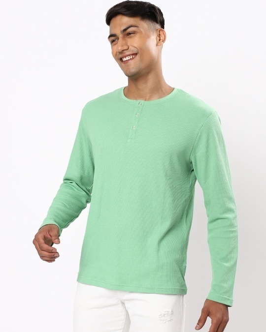 Buy Men's Green Waffle Henley T-shirt Online at Bewakoof