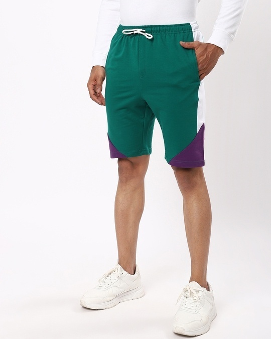 Shop Men's Green & White Color Block Shorts-Design