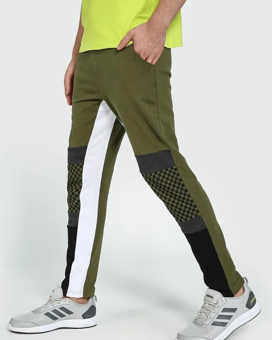 Buy Men s Green White Color Block Track Pants Online at Bewakoof