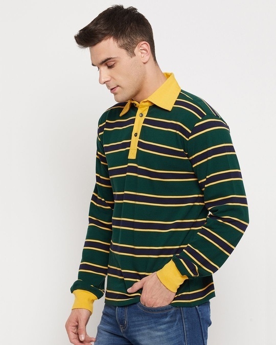 Shop Men's Green & Yellow Striped T-shirt-Back