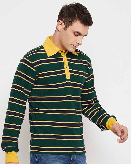 Shop Men's Green & Yellow Striped T-shirt-Full