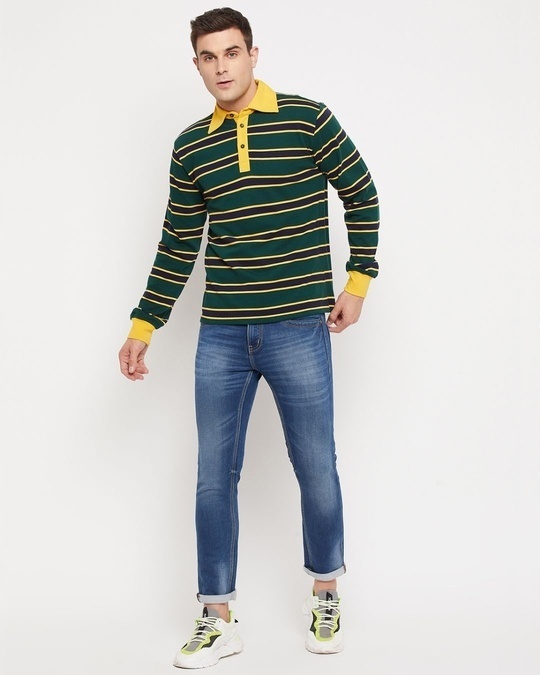 Shop Men's Green & Yellow Striped T-shirt