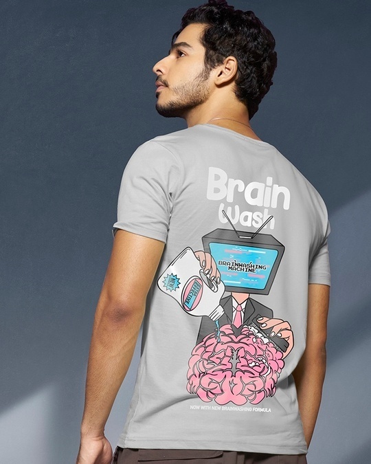 Buy Men s Grey Brain Wash Graphic Printed T shirt Online at Bewakoof