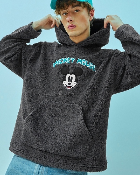 Buy Men s Grey Mickey Graphic Printed Oversized Hoodies Online at Bewakoof