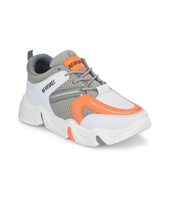 Shop Men's Grey & Orange Color Block Lace-Ups Sports Shoes-Back