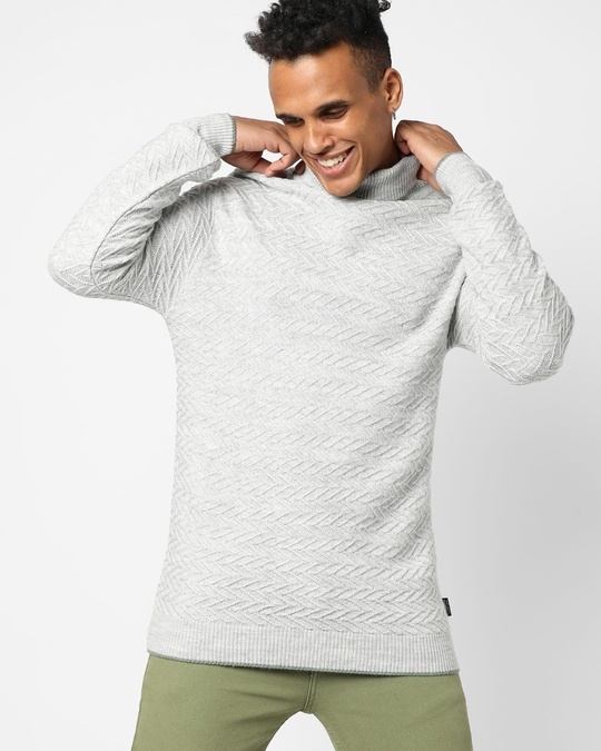 Buy Men s Grey Self Design Sweater Online at Bewakoof