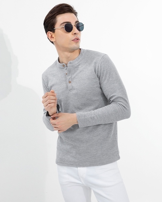 Shop Men's Grey Slim Fit Cotton T-shirt-Full