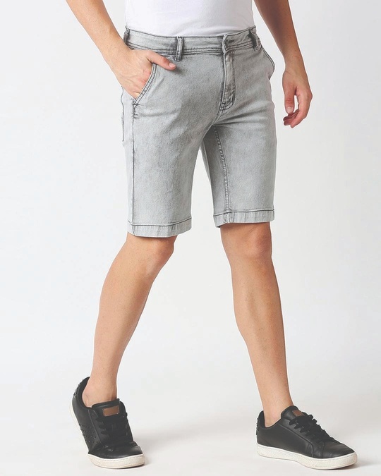 Buy Men's Grey Slim Fit Faded Denim Shorts Online at Bewakoof