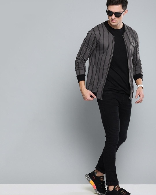 Buy Men's Grey Striped Bomber Jacket for Men Grey Online at Bewakoof