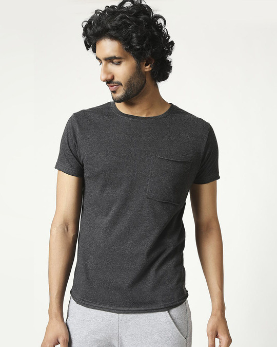 Buy Men's Half Sleeve Anthra Melange Pocket TShirt Online at Bewakoof
