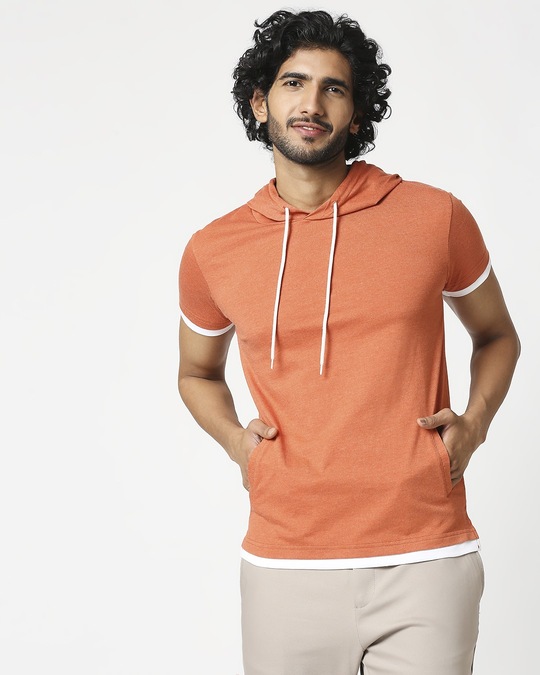 Shop Men's Half Sleeve Hoodie T-Shirt-Back