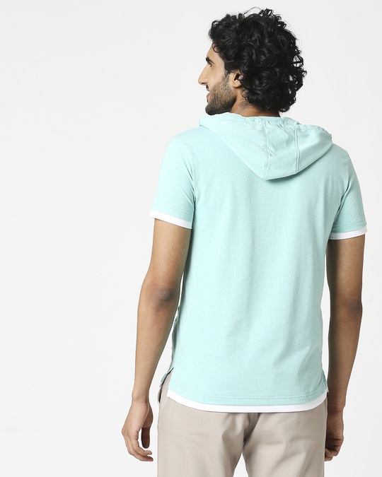 Shop Men's Half Sleeve Melange Hoodie T-Shirt-Full