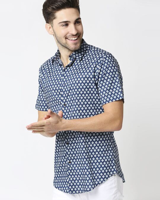 Shop Men's Printed Indigo Shirt-Back