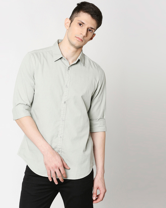 Shop Men's Lt Grey Casual Slim Fit Over Dyed Shirt-Front
