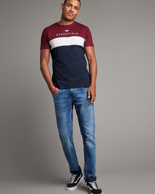 Buy Men's Maroon & Blue Color Block T-shirt for Men Maroon Online at ...