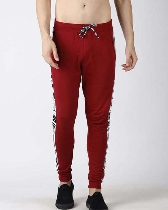 Buy Men's Maroon Color Block Joggers Online at Bewakoof