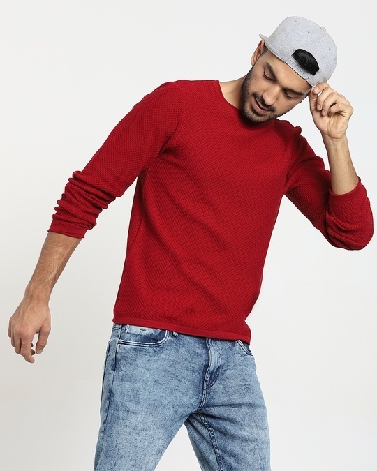 Buy Men's Maroon Flat Knits Sweater Online at Bewakoof