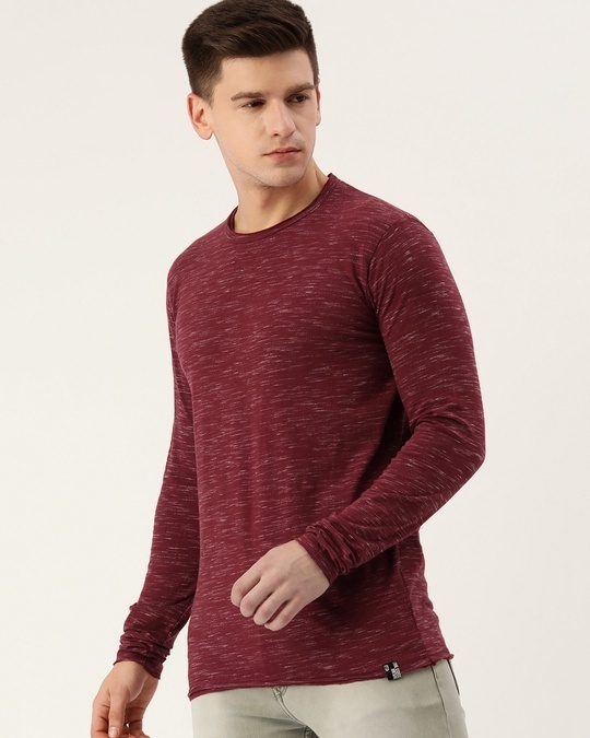 Shop Men's Maroon Self Design Cotton T-shirt-Back