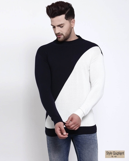 Shop Men's Navy Blue Solid Pullover Sweater-Front