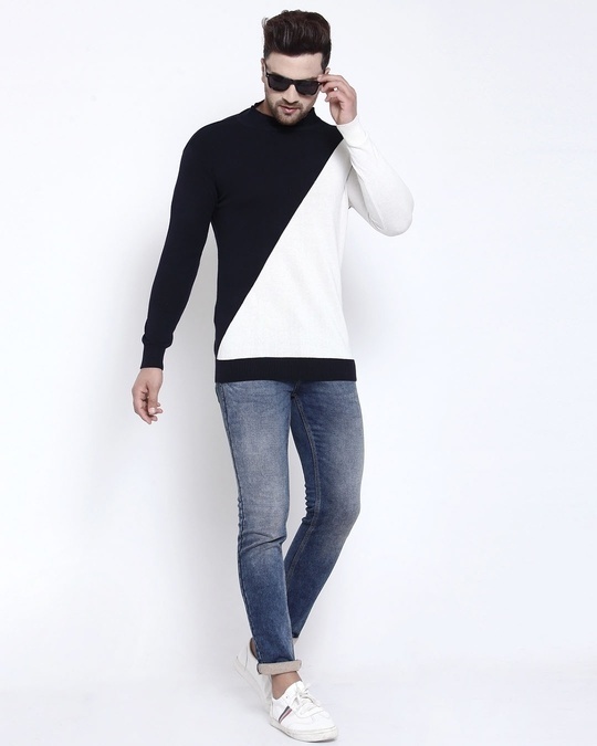 Shop Men's Navy Blue Solid Pullover Sweater-Full