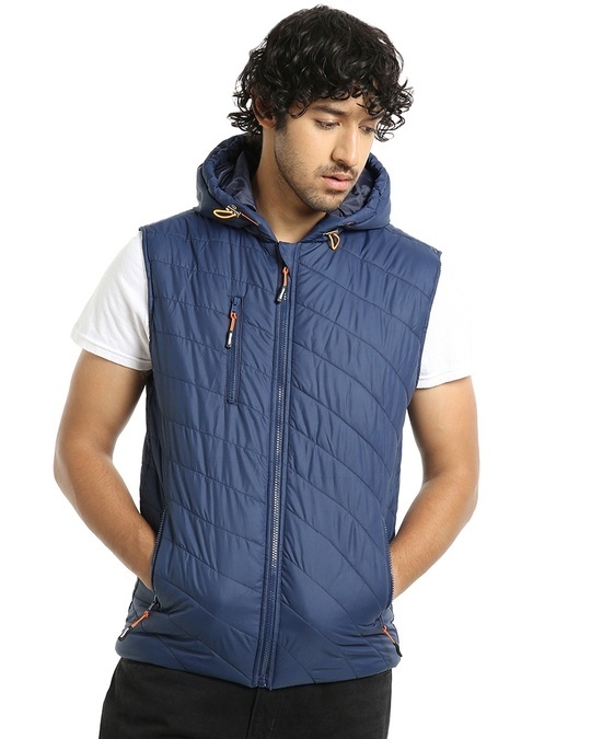Buy Flying Machine Stand Collar Sleeveless Solid Puffer Jacket - NNNOW.com