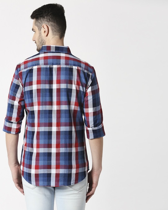 Men's Navy Slim Fit Casual Check Shirt