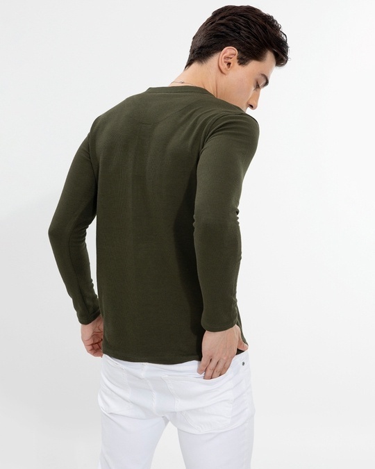Shop Men's Olive Slim Fit Cotton T-shirt-Back