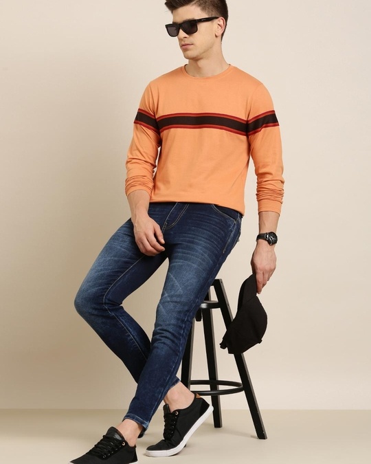Buy Men's Orange Striped T-shirt Online at Bewakoof