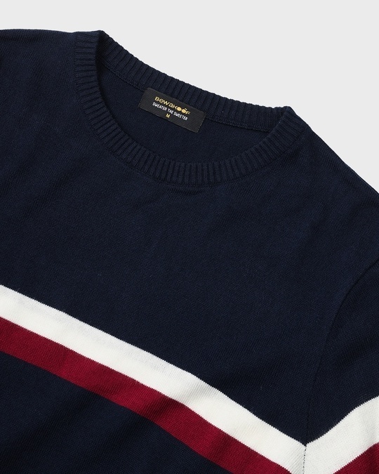 Buy Men's Blue Dual Striped Sweater Online at Bewakoof