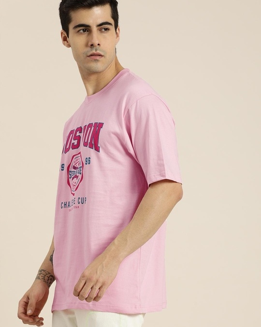 Buy Men's Pink Boston Typography Oversized T-shirt Online at Bewakoof