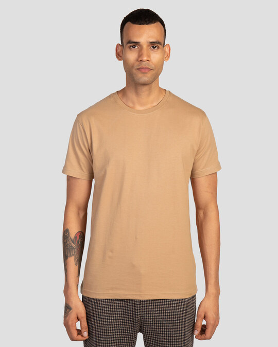 Shop Men's Plain Half Sleeve T-shirt Pack of 3 (Brown, Scarlet Red, White)-Back