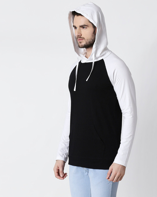 Shop Men's Plain Raglan Full Sleeve Hoodie T-shirt(White-Black)-Design