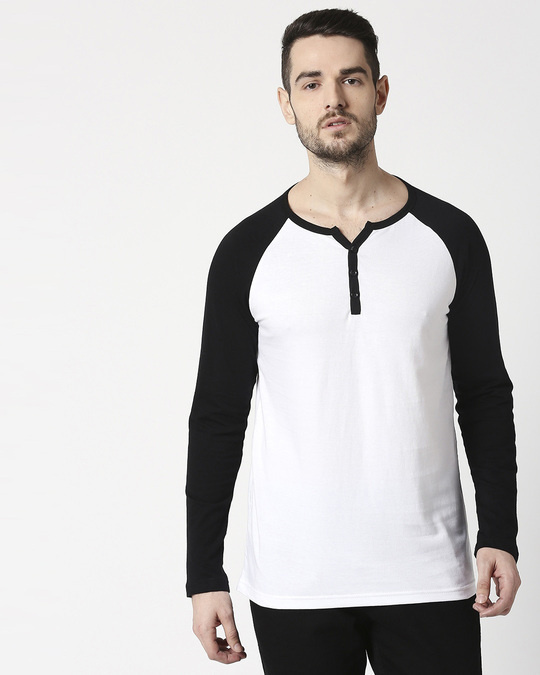 Download Buy Men's Plain Raglan Henley Full Sleeve(White-Black ...