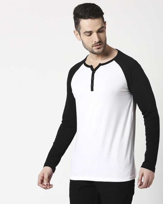 Download Buy Men's Plain Raglan Henley Full Sleeve(White-Black ...